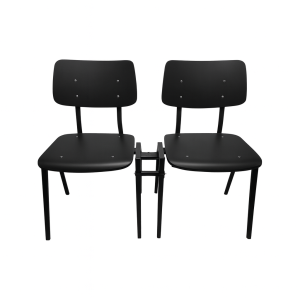 Super-Seat | Two black metal chairs with connecting piece on white background, minimalist design. | Hospitality Furniture