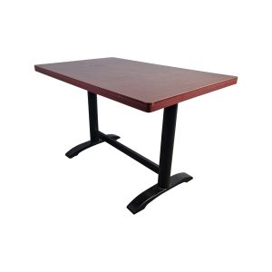 Super-Seat | A rectangular wooden table with a dark brown wooden top and black metal legs, modern and sleek design. |. | Hospitality Furniture
