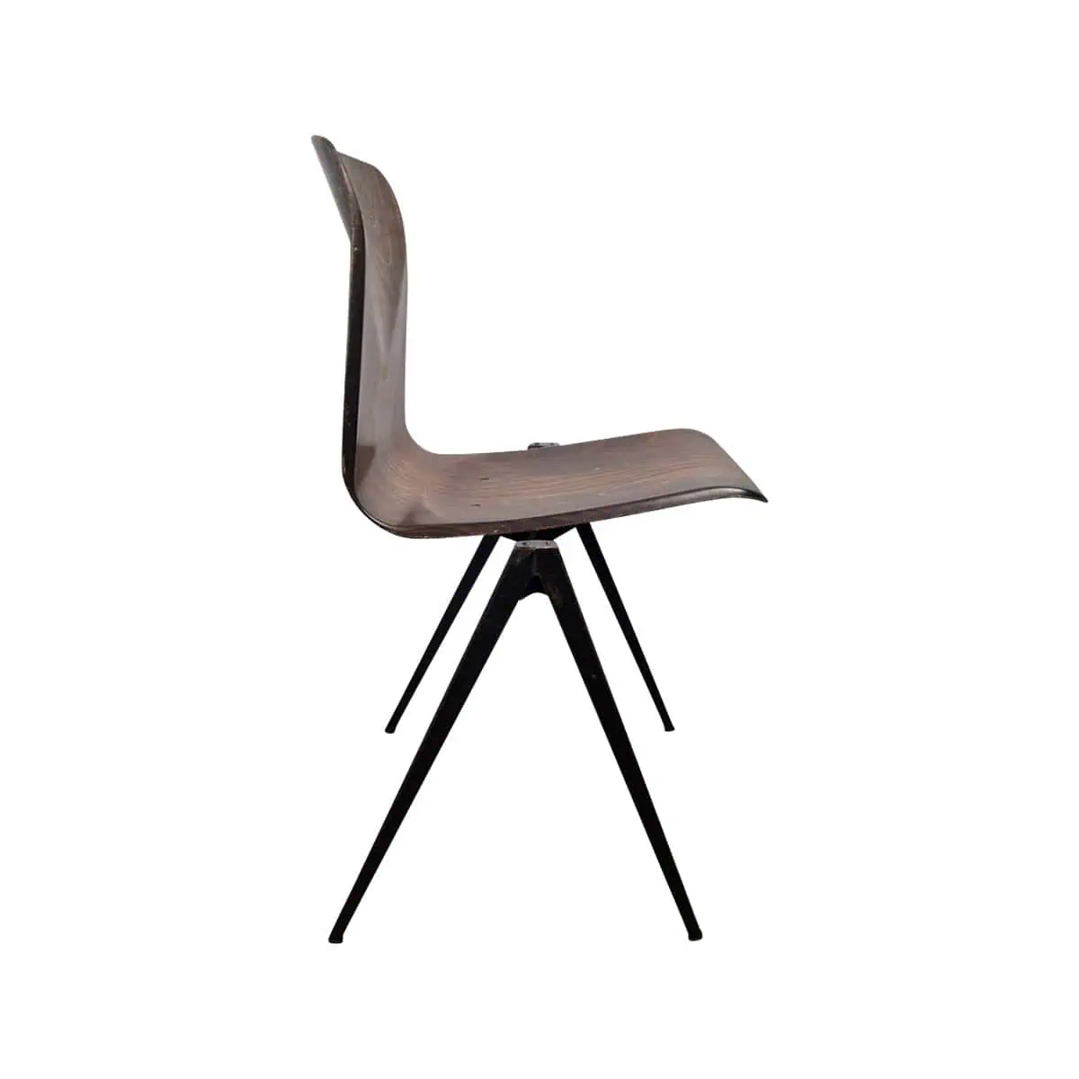 Super-Seat | Galvanitas S17 SC black brown carbon wood chair | Black metal legs and curved brown carbon wood seat and back, side view. | Hospitality Furniture