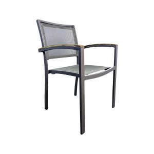 Super-Seat |Vento Vervoort (terrace) arm chairs gray Metal with gray mesh, curved armrests, straight legs; sleek and modern look. | Hospitality Furniture