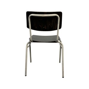 Super-Seat | Educa vintage school chairs black | Metal chair with dark wood back and seat, light frame, on white background. | Hospitality Furniture
