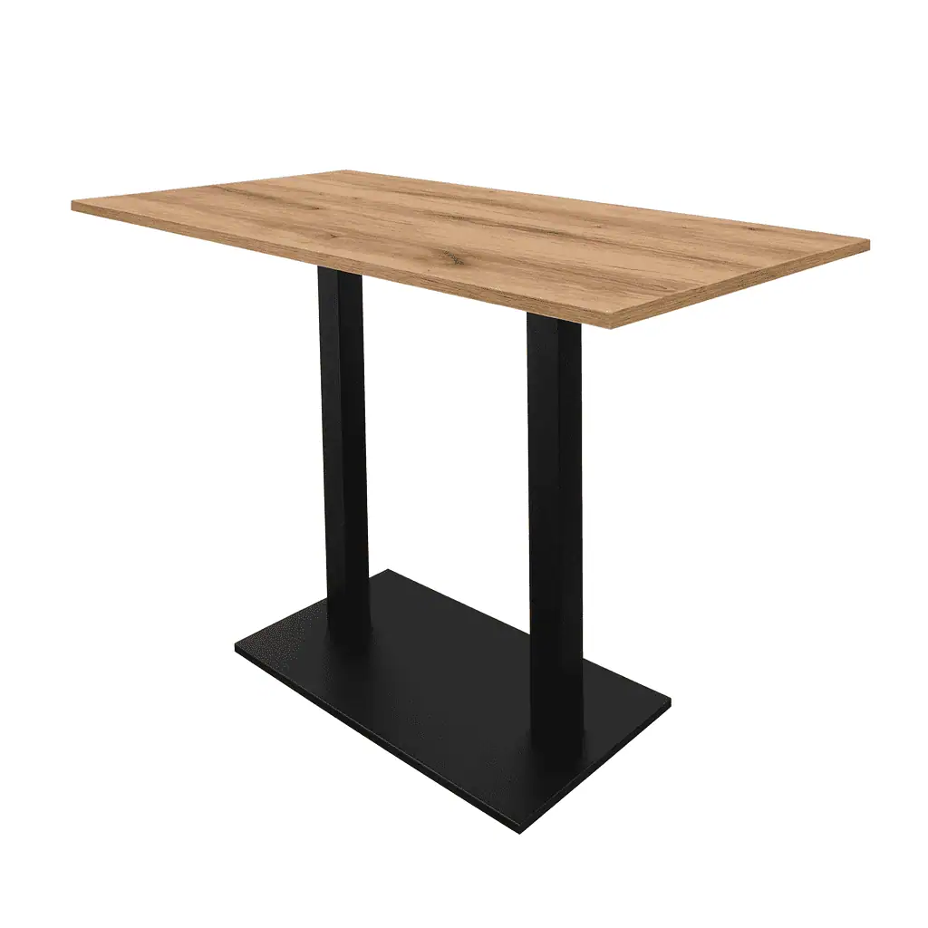 Super-Seat | Hospitality tables oak melamine with black base Rectangular table top oak-look, black metal legs, white background. | Hospitality Furniture