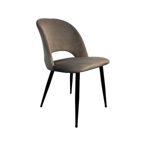 Super-Seat |Maison design chairs velour Mocha|Light brown velour chair with curved rug and slim black legs, on white background. | Hospitality Furniture