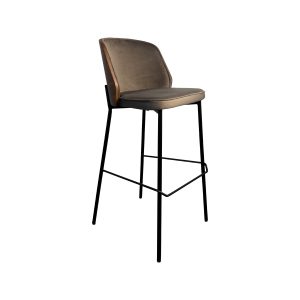 Super-Seat | Maison designer chairs velour Mocha Barstool with mocha velour seat, curved rug and slim black metal legs with footrest. | Hospitality Furniture