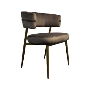 Super-Seat | Maison design chairs velour Mocha Chair in mocha velour, open sides, gold slim legs. Against white background. | Hospitality Furniture