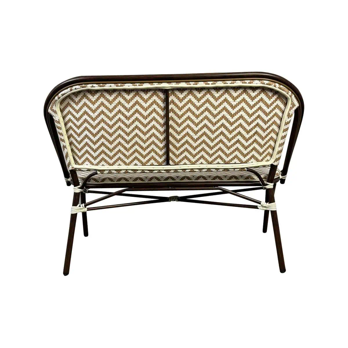 Super-Seat | Two seater with chevron rug, wood and black metal, light accents. | Hospitality Furniture