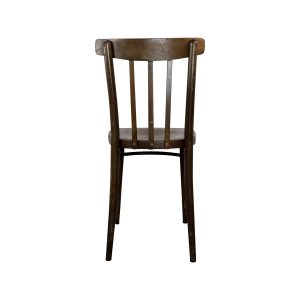 Super-Seat | Dark brown wooden chair with three vertical back slats, slightly curved legs, against white background. | Hospitality Furniture