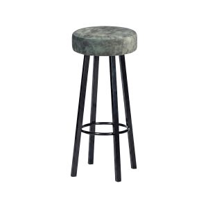 Super-Seat | Black metal bar stool with green velour seat and round footrest, pictured on white background. | Hospitality Furniture