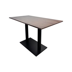 Super-Seat | Rectangular table, dark wood top, black metal legs on black rectangular base, sleek design. | Hospitality Furniture