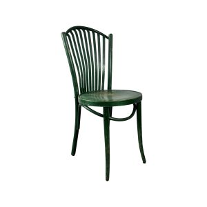 Super-Seat | Wooden chair with curved slatted back, four legs and warm cognac color, on white background. | Hospitality Furniture