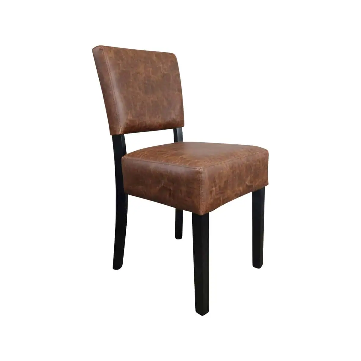 Super-Seat | Cognac leather chair, straight back, black wooden legs, modern and stylish. | Hospitality Furniture