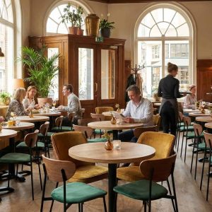 Super-Seat | What you're going to encounter are chairs, tables.... | Wooden chairs and tables, metal bark stools, picnic tables near windows full of light and plants. | Hospitality Furniture