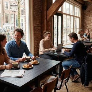 Super-Seat | Wooden tables, chairs and bar stools; wooden and metal materials, warm tones, large windows. | Hospitality Furniture