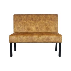 Super-Seat | What you're going to encounter are chairs, tables, bar stools, picnic tables and other kinds of tables and chairs. | Sofa with high rug, brown upholstered seat, black metal legs, minimalist design against white background. | Hospitality Furniture